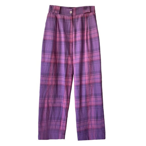 Selva Negra Pink Purple Flo Plaid High Rise Oversized Trouser Pants Pleated 6 - Picture 3 of 9